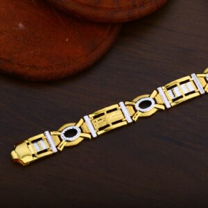 Mens 916 Gold Designer Cz Plain Bracelet-MPB14