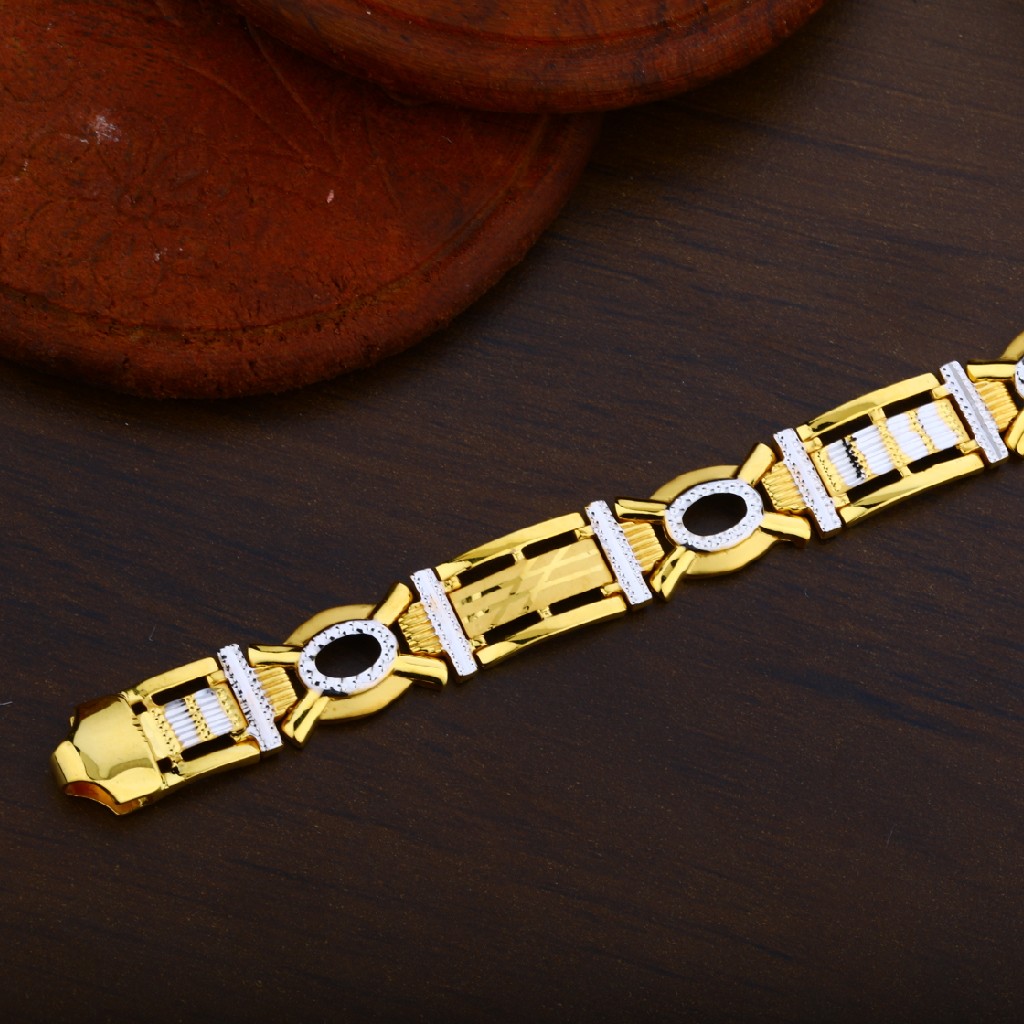 Mens 916 Gold Designer Cz Plain Bracelet-MPB14