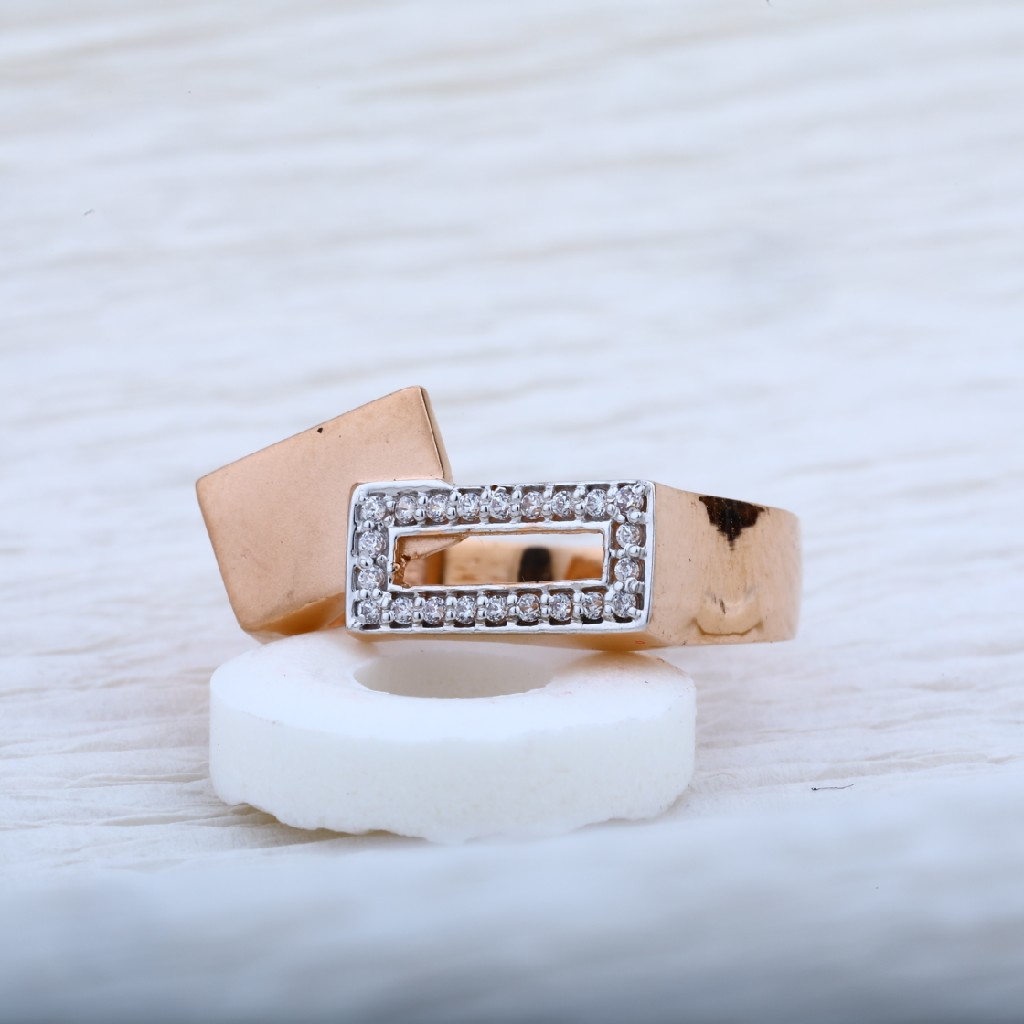 Mens 18K Fancy Rose Gold Cz Ring-RMR08