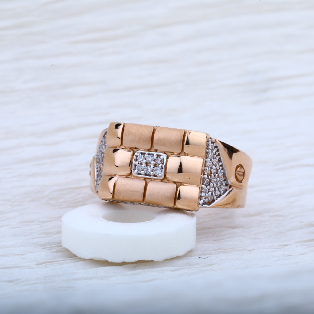 Mens 18k rose gold designer cz ring-rmr04
