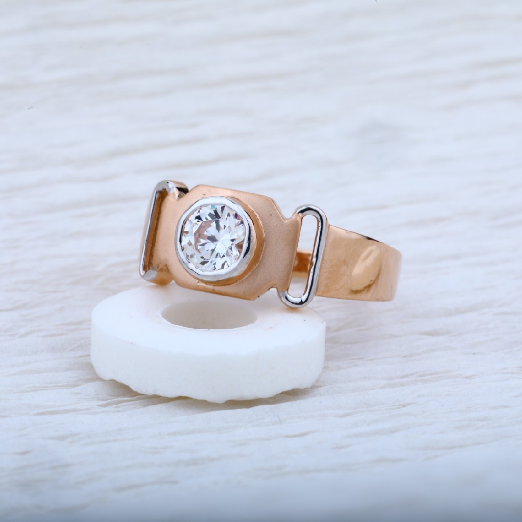 Mens 18K Rose Gold Designer Cz Ring-RMR01