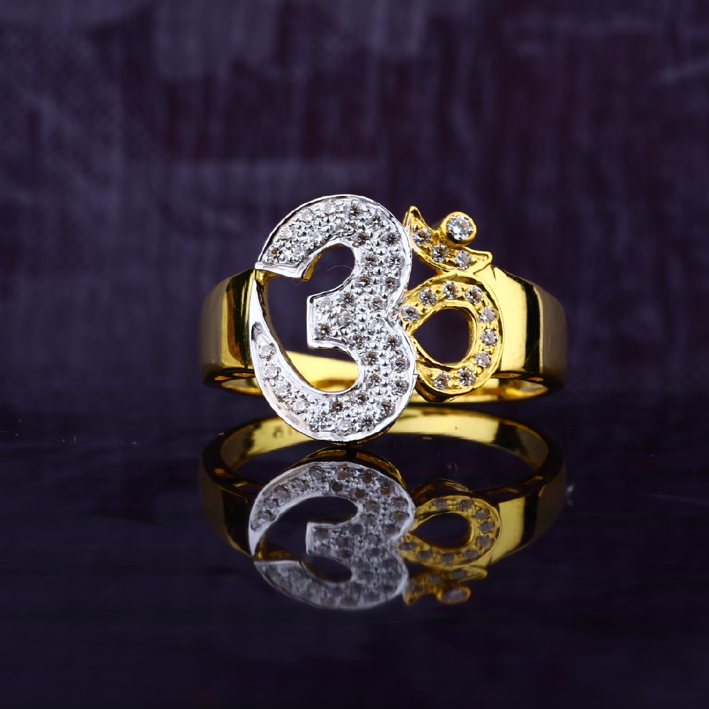 Mens 22K Exclusive Cz Gold Om God Ring-MGR56 - Image 2