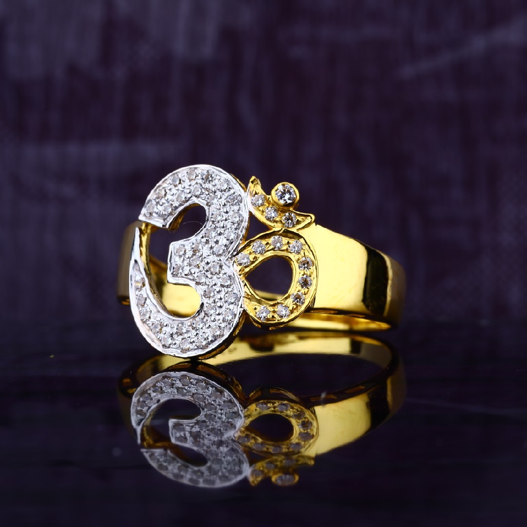Mens 22K Exclusive Cz Gold Om God Ring-MGR56