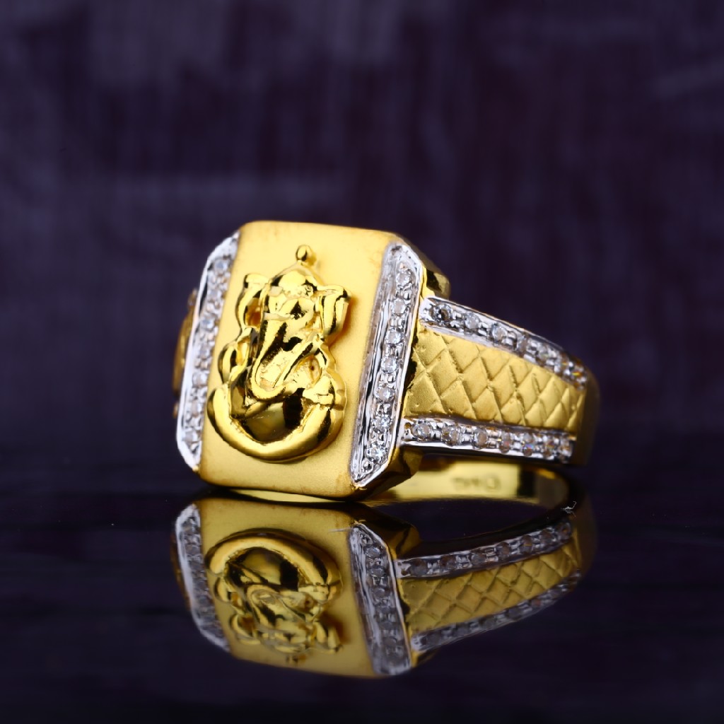Mens 22K Gold Ganpati Gold Cz Ring-MGR55