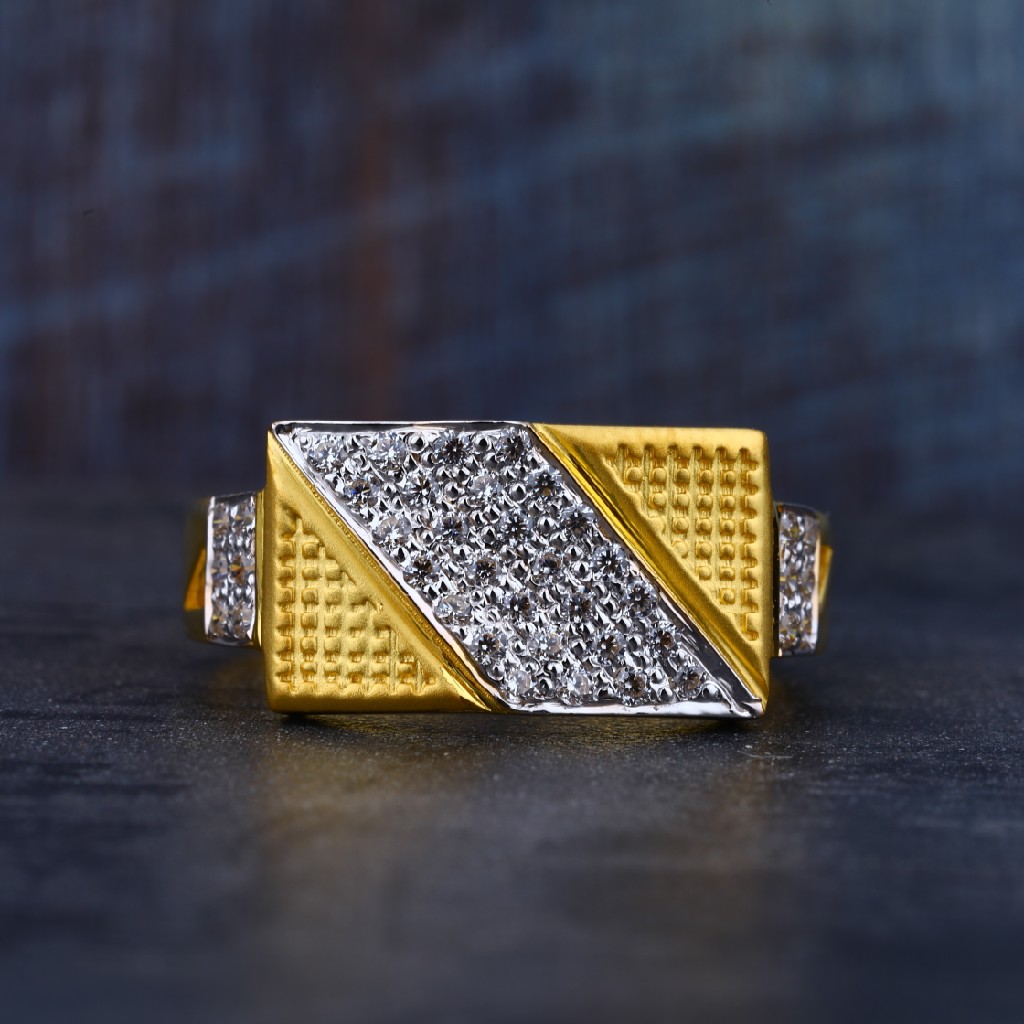 Mens 916 Dull Finishing Cz Gold Daily Wear Ring-MR87 - Image 2