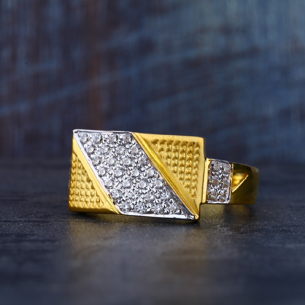 Mens 916 Dull Finishing Cz Gold Daily Wear Ring-MR87