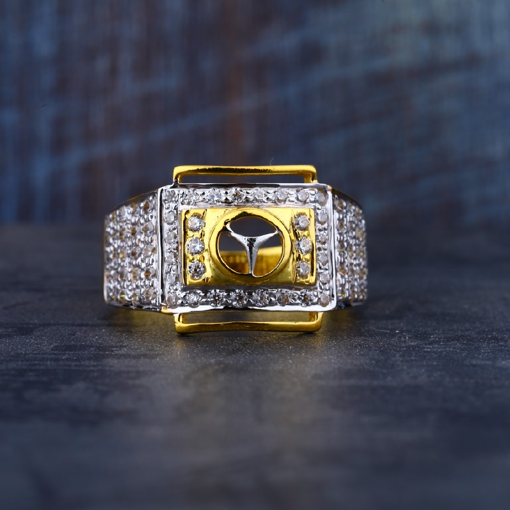 Mens 22K Mercedes Design Cz Gold Fancy Ring-MR83 - Image 2