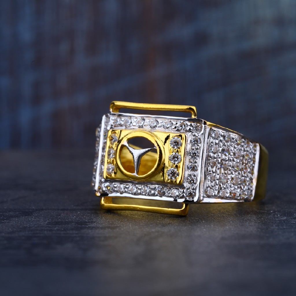 Mens 22K Mercedes Design Cz Gold Fancy Ring-MR83