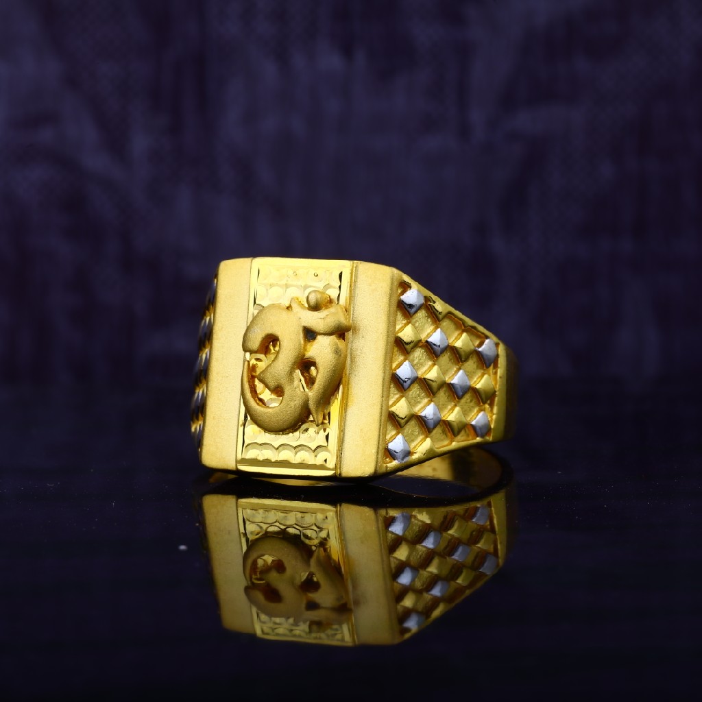 Mens 22K Gold Om God Cz Ring-MGR54