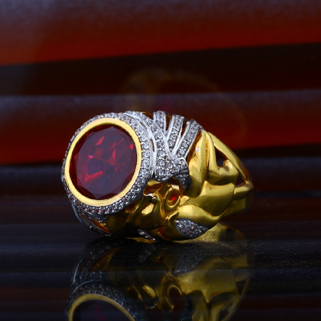Mens Red Stone Heavy Fancy Gold Ring-MHR45