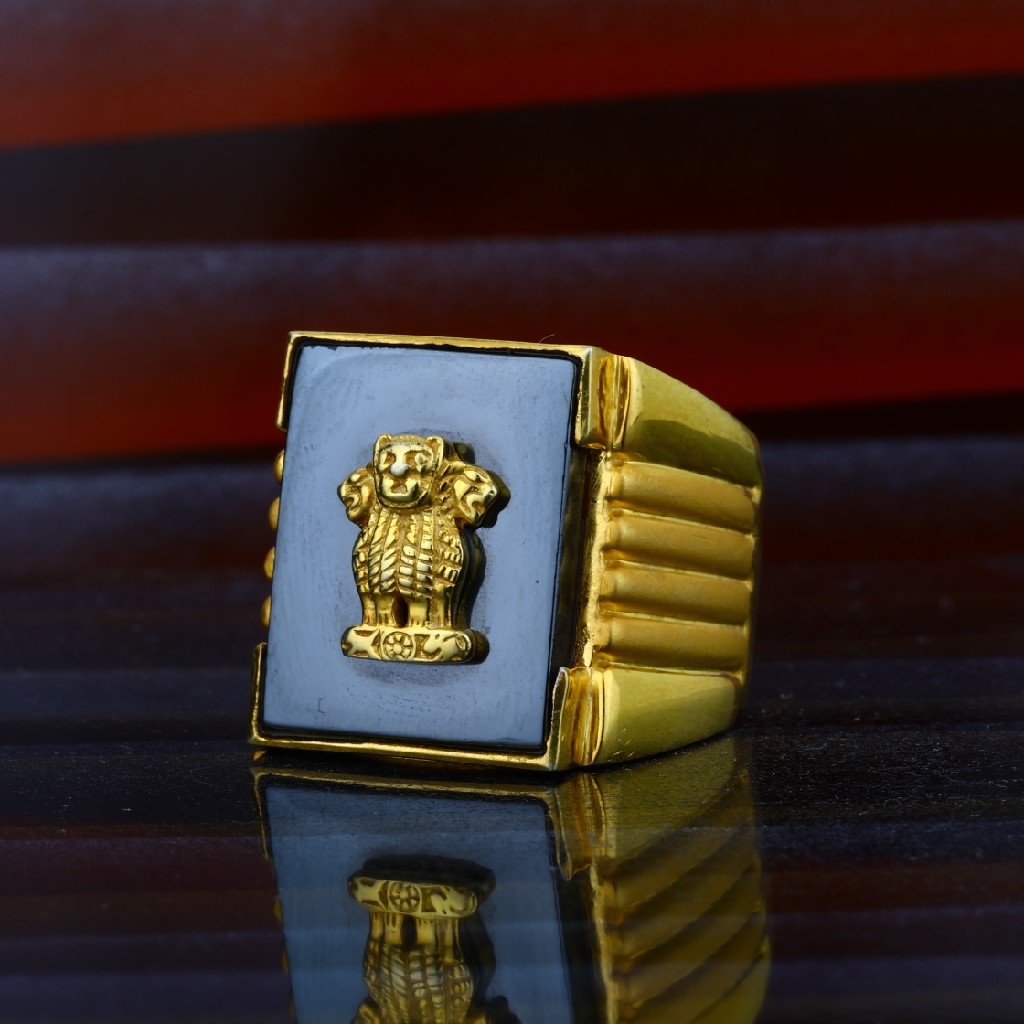 Mens Exclusive 916 Ashok Stambh Gun Metal Gold Fancy Ring-MHR39