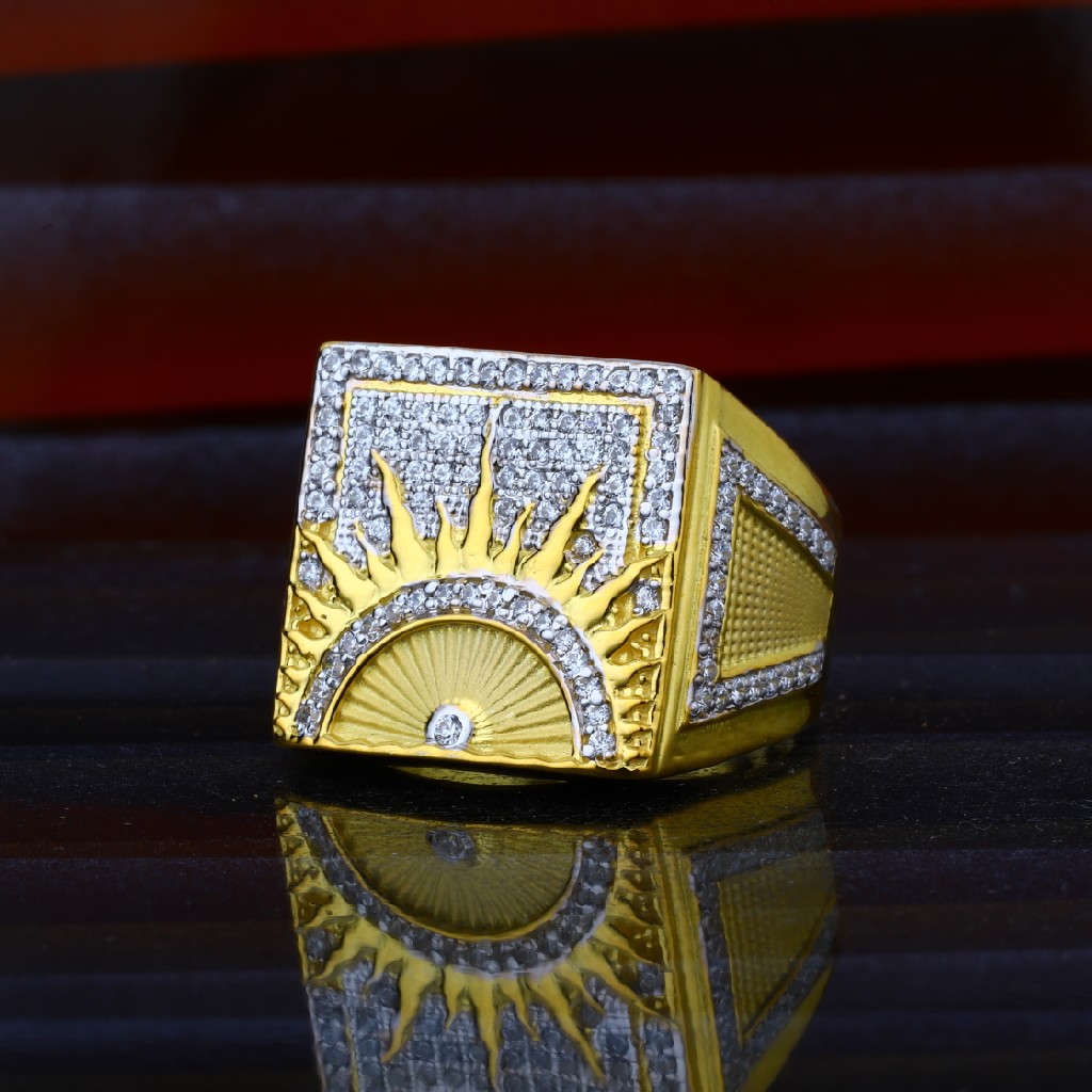 Mens 916 Cz Gold Daily Wear Ring-MHR25
