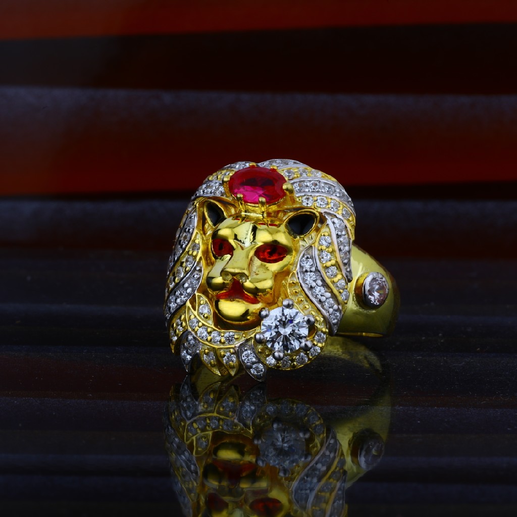Mens Exclusive Lion Design Gold 916 Ring-MHR16