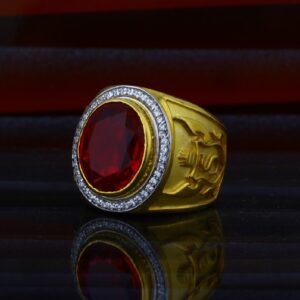 Mens 22ct Fancy Red Stone Modern Gold Ring-MHR13