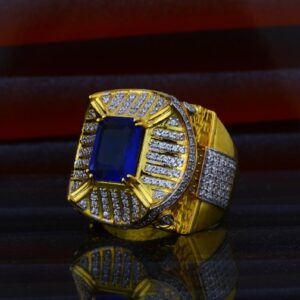 Mens Exclusive Blue Stone Heavy Fancy Gold 22ct Ring-MHR04