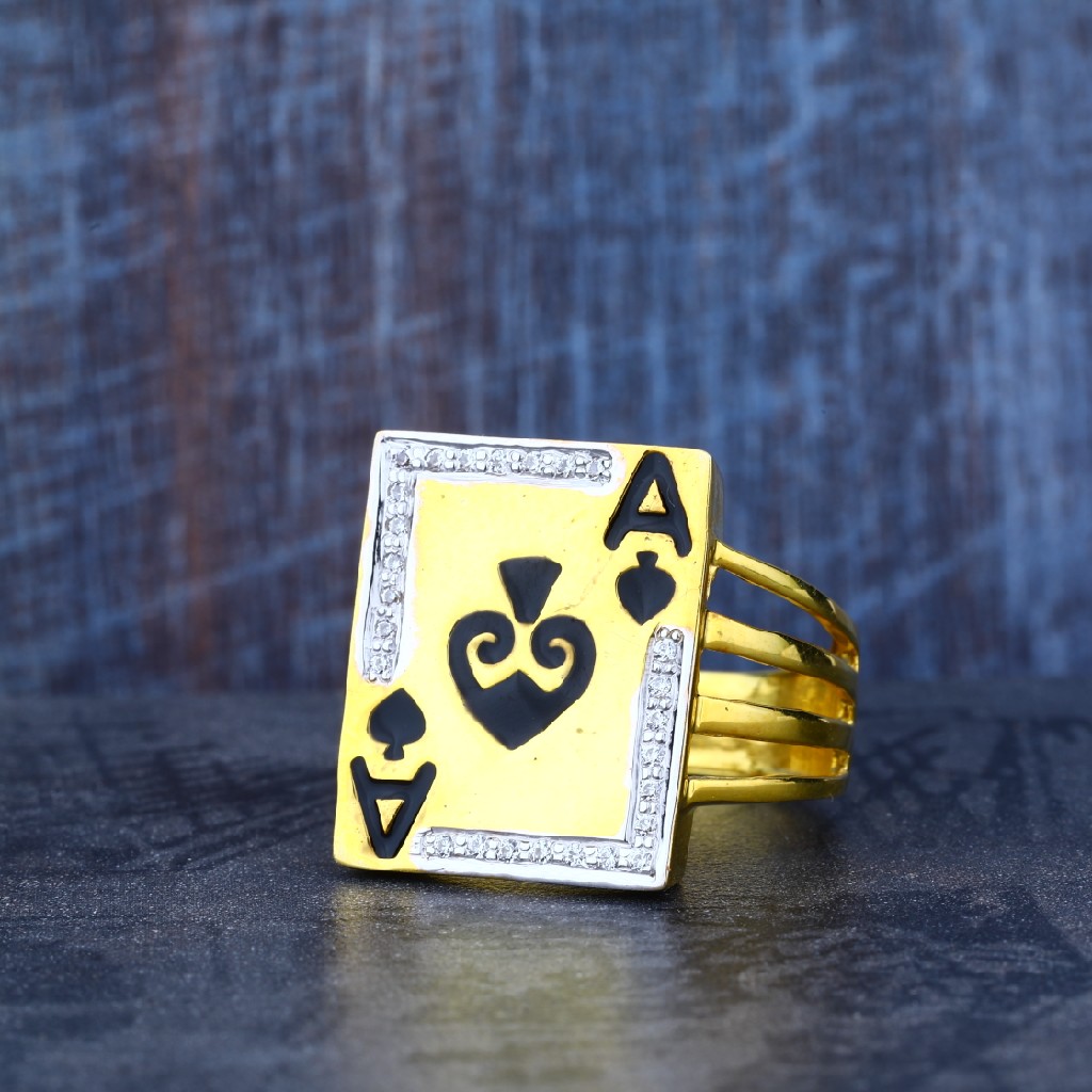 Mens Exclusive 916 Designer Card A Gold Ring-MR15
