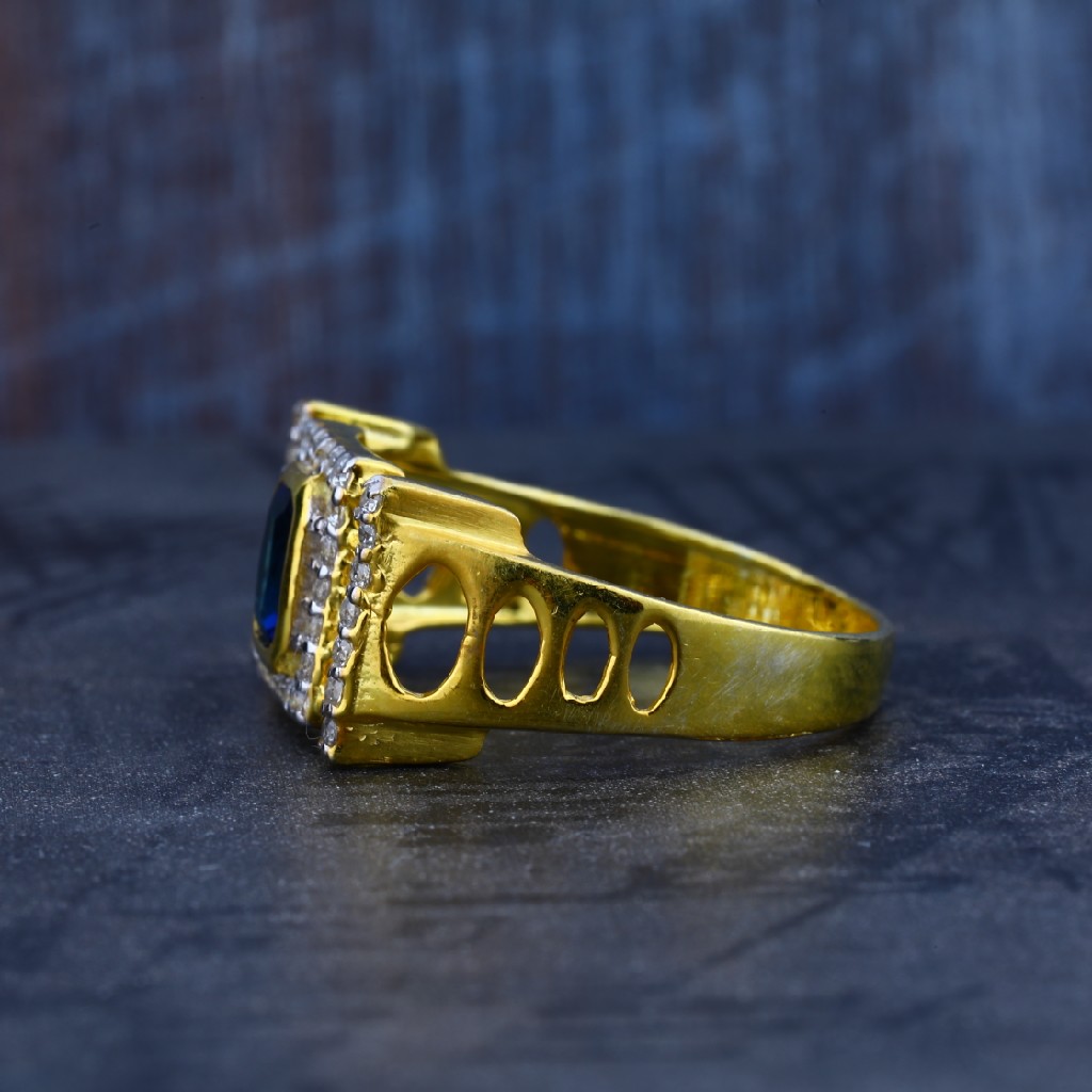 Mens Exclusive Blue Stone 916 Gold Ring-MR10 - Image 4