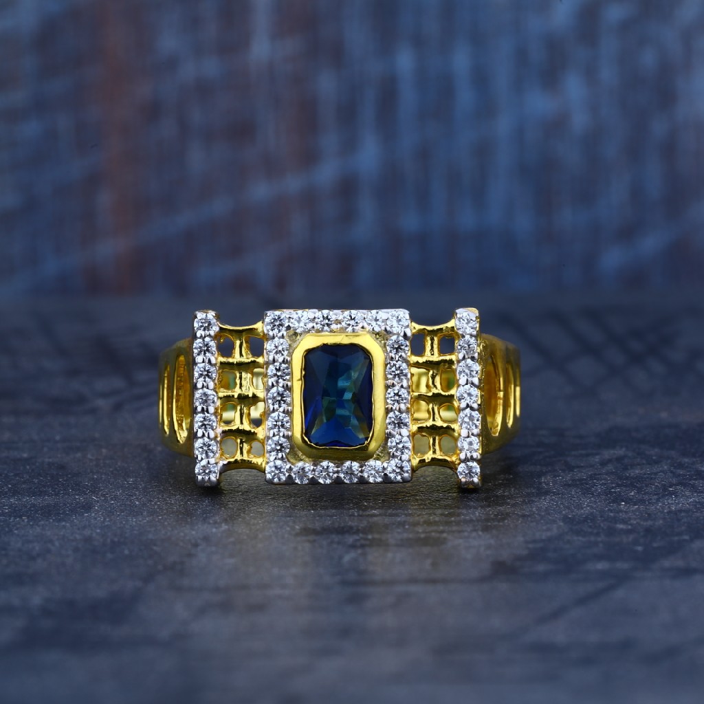 Mens Exclusive Blue Stone 916 Gold Ring-MR10 - Image 2