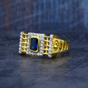 Mens Exclusive Blue Stone Gold 916 Cz Ring-MR09