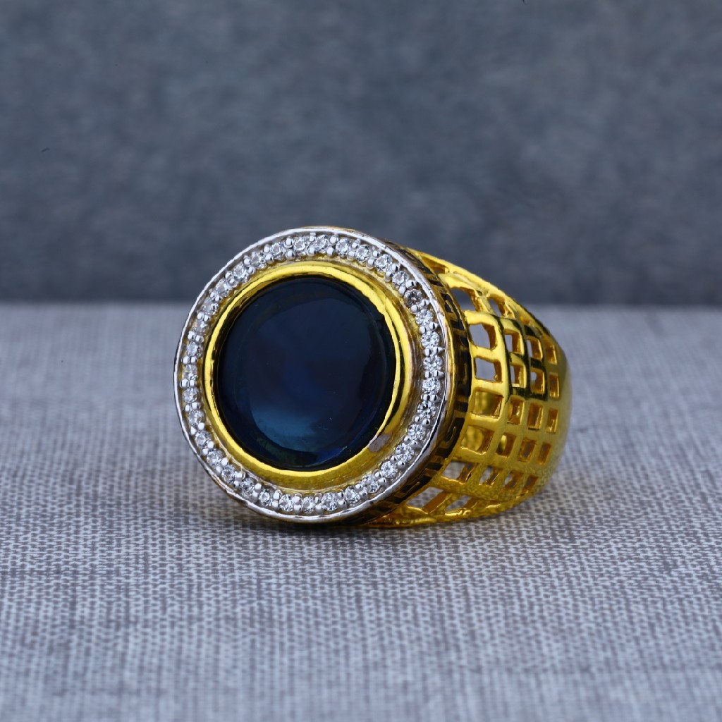 Mens Exclusive 916 Blue Stone Solitaire Fancy Gold Ring-MSR57