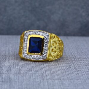 Exclusive 916 Mens Fancy Blue Stone Solitaire Gold Ring-MSR55