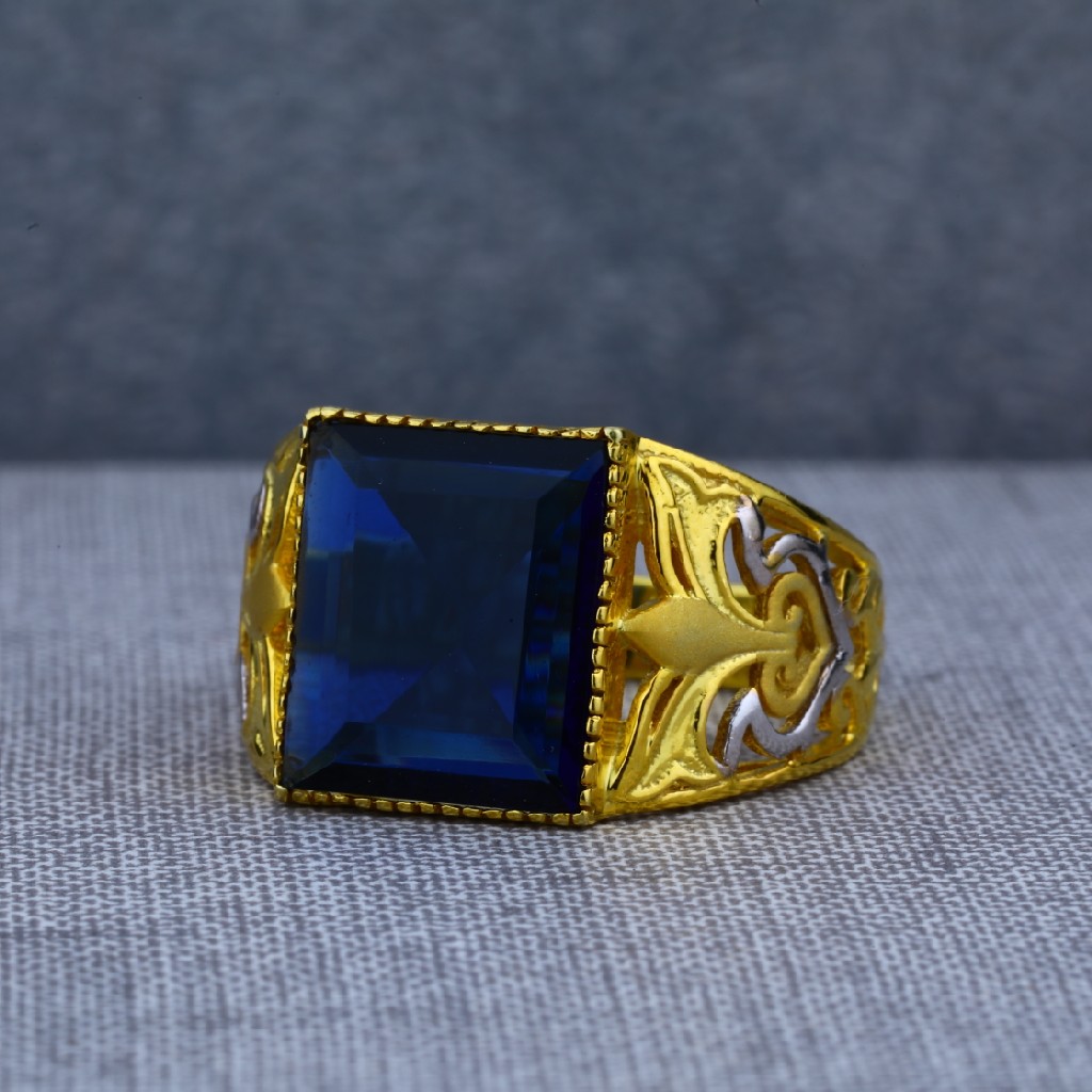 Mens 22ct Gold Blue Stone Solitaire Ring-MSR51