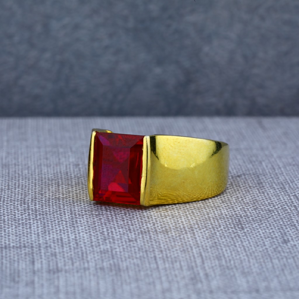 Exclusive Mens Red Solitaire Plain 22ct Gold Ring-MSR49