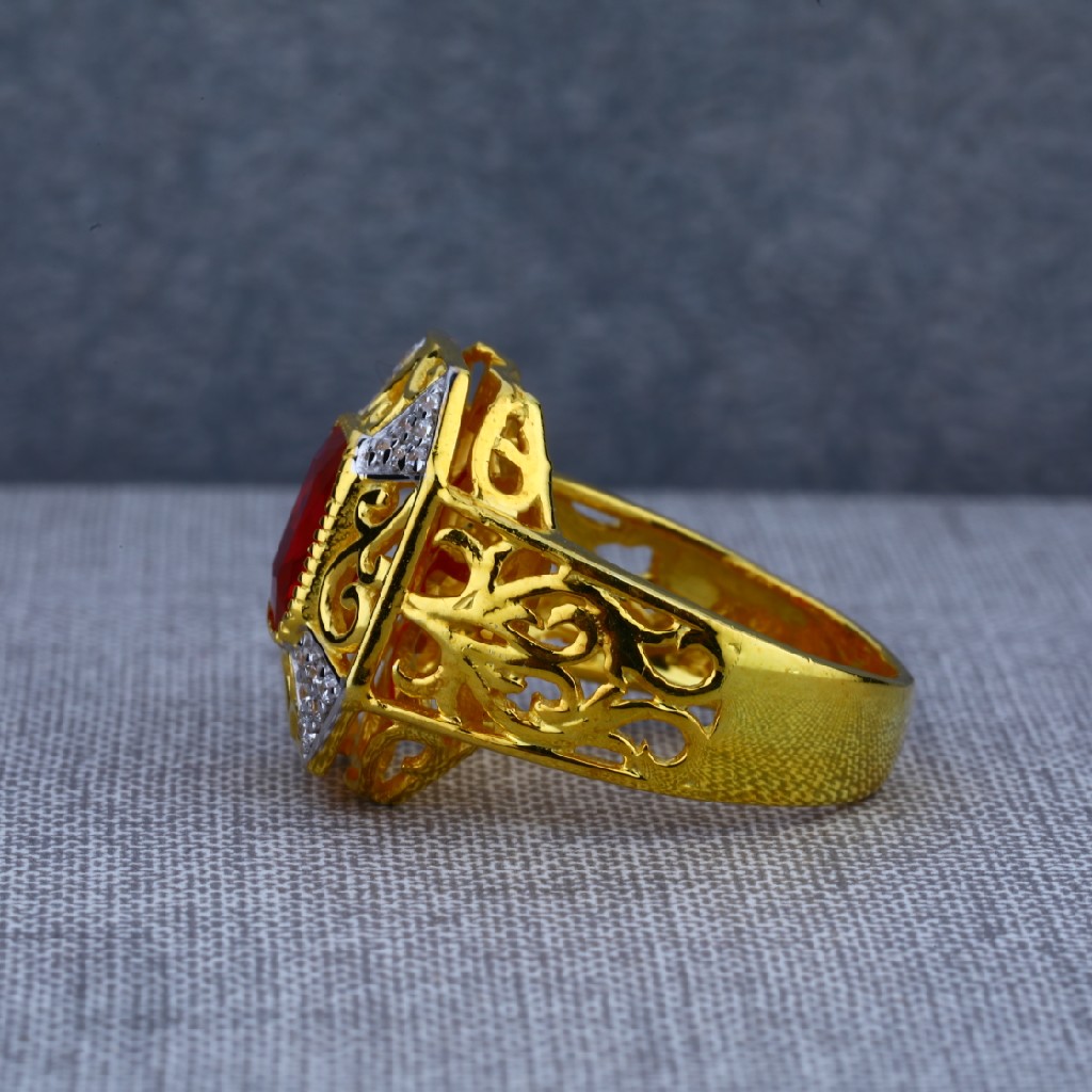 Red Stone Exclusive Mens Designer Solitaire Gold Ring-MSR43 - Image 3