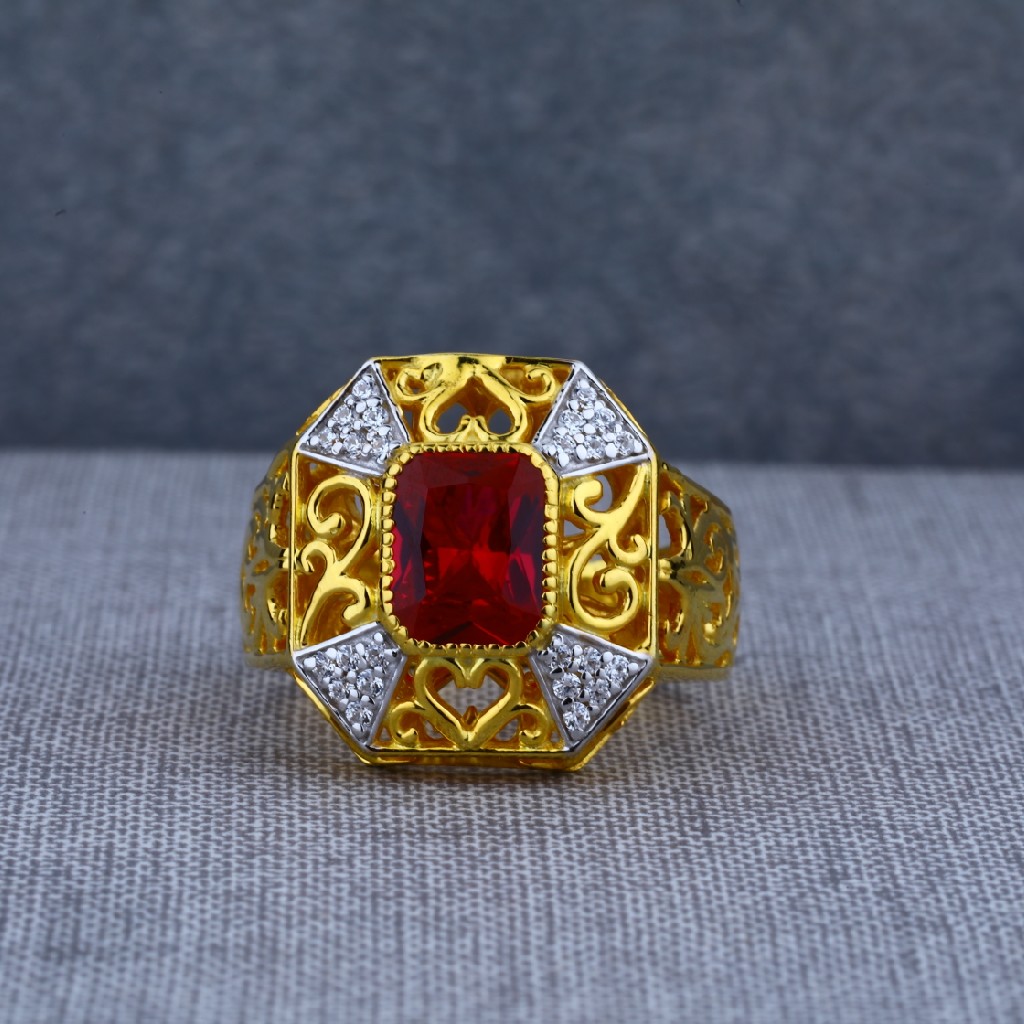 Red Stone Exclusive Mens Designer Solitaire Gold Ring-MSR43 - Image 2