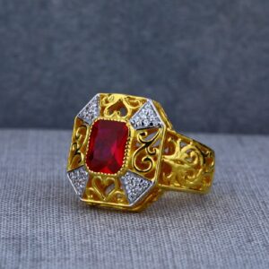 Red Stone Exclusive Mens Designer Solitaire Gold Ring-MSR43