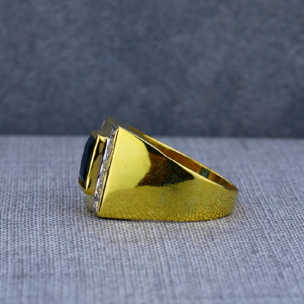Mens 22ct Blue Stone Solitaire Gold Ring-MSR38 - Image 3