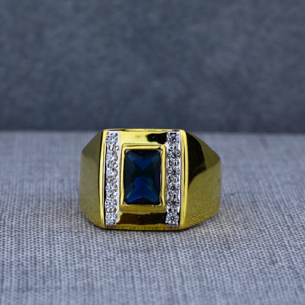 Mens 22ct Blue Stone Solitaire Gold Ring-MSR38 - Image 2