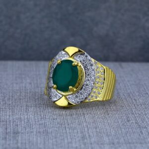 916 Fancy Mens Green Stone Solitaire Gold Ring-MSR35