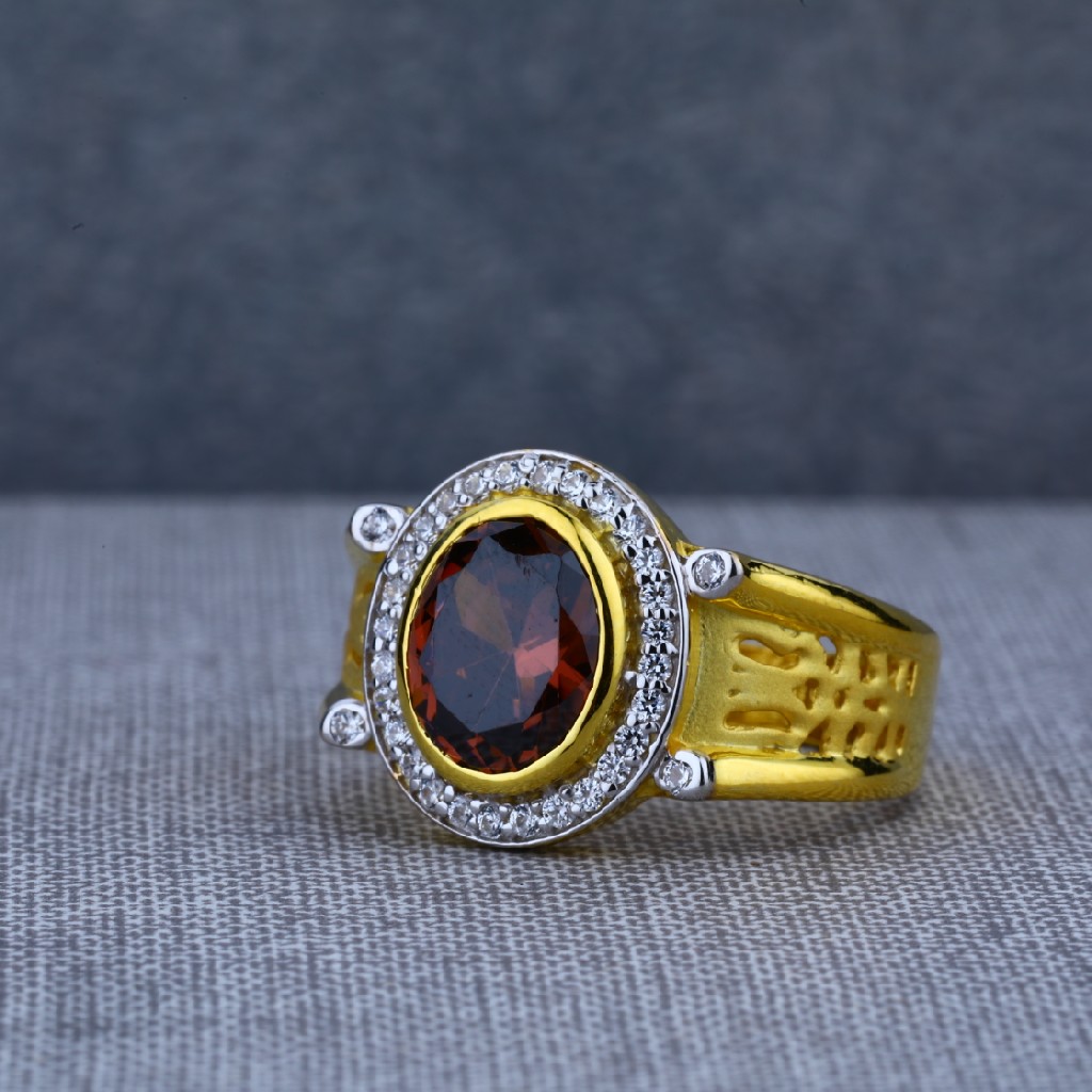 Mens Exclusive Round Brown Stone Gold 916 Ring-MSR30