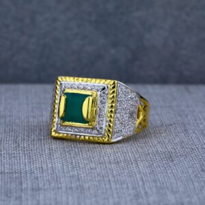 Mens Green Stone Designer Daily Wear 916 Gold Ring-MSR26