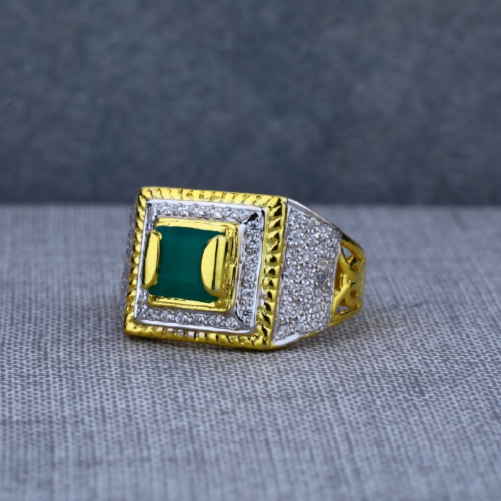 Mens Green Stone Designer Daily Wear 916 Gold Ring-MSR26