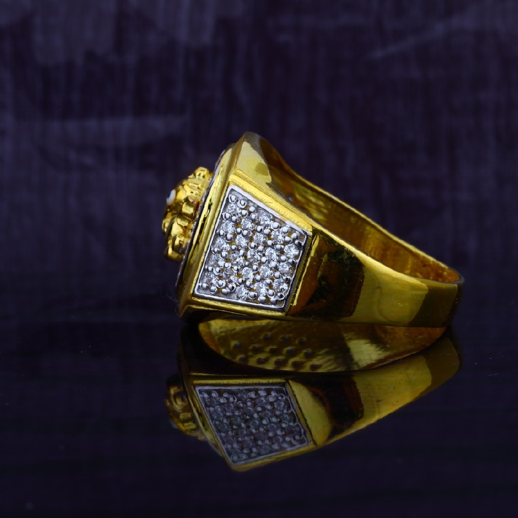 Mens 916 Cz Ganpati Dull Finishing Gold Ring-MGR36 - Image 3