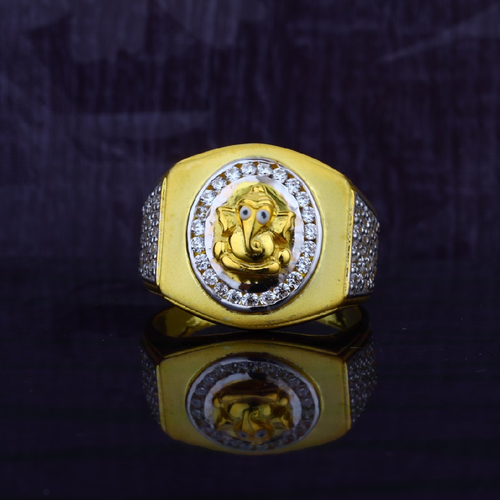 Mens 916 Cz Ganpati Dull Finishing Gold Ring-MGR36 - Image 2