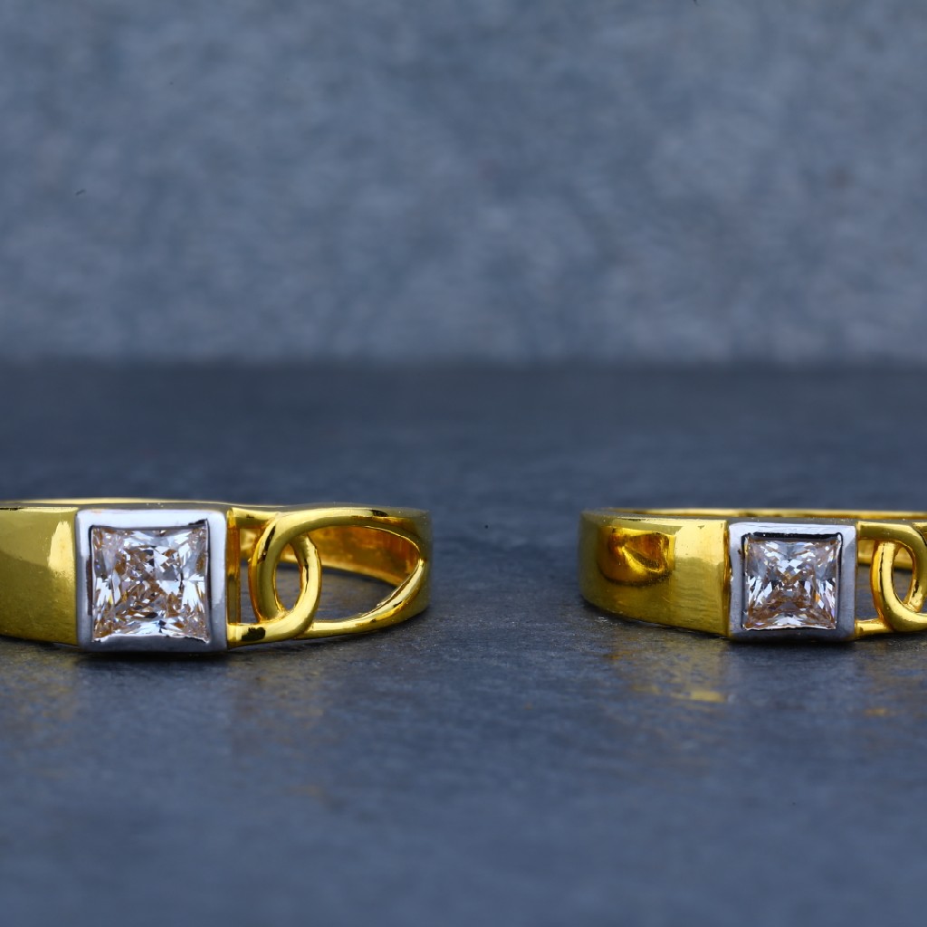 Fancy Gold Solitaire Engagement Couple Ring-CR29 - Image 3