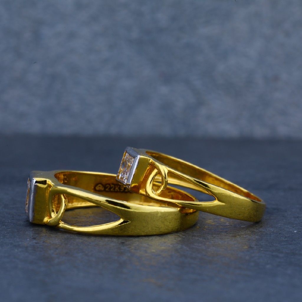 Fancy Gold Solitaire Engagement Couple Ring-CR29 - Image 2