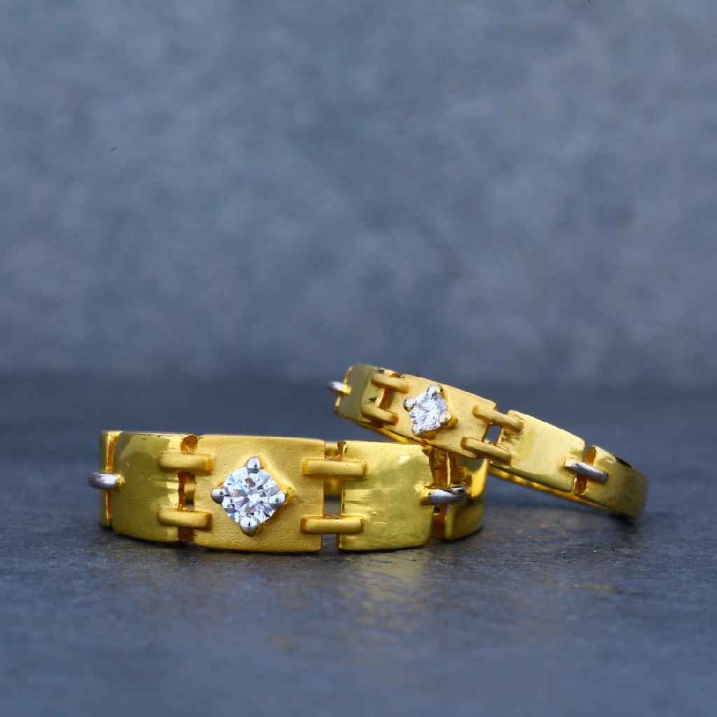 916 Engagement Plain Gold Couple Ring-CR08