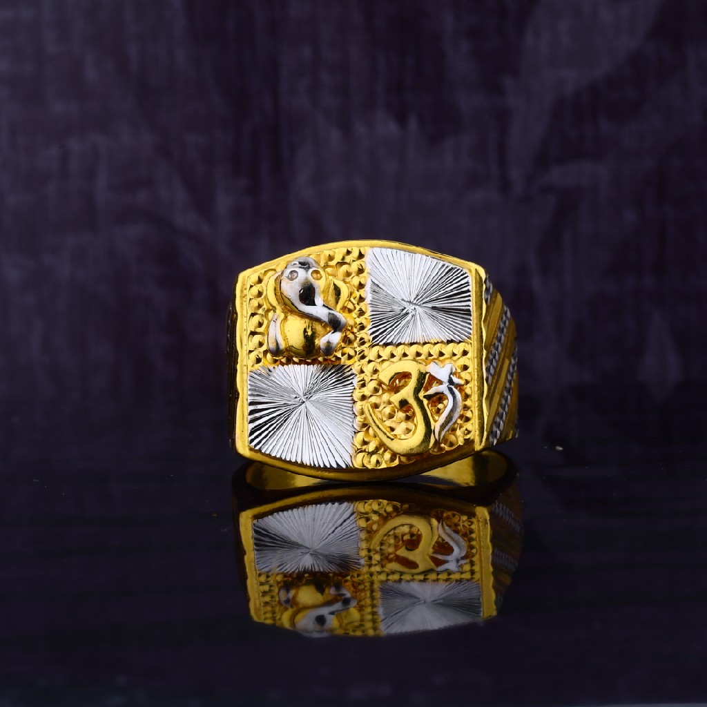 916 Om Ganpati Fancy Plain Mens Gold Ring-MGR15 - Image 2