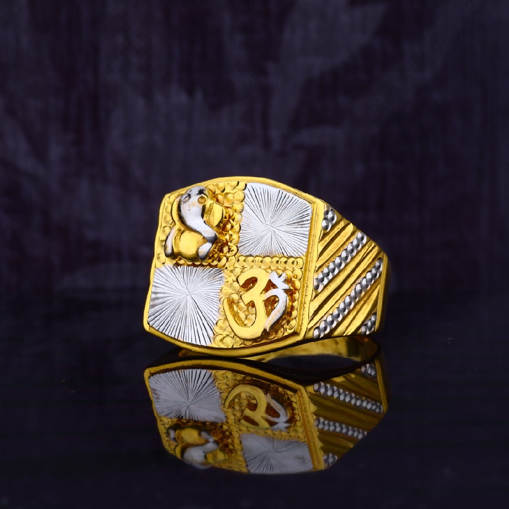 916 Om Ganpati Fancy Plain Mens Gold Ring-MGR15