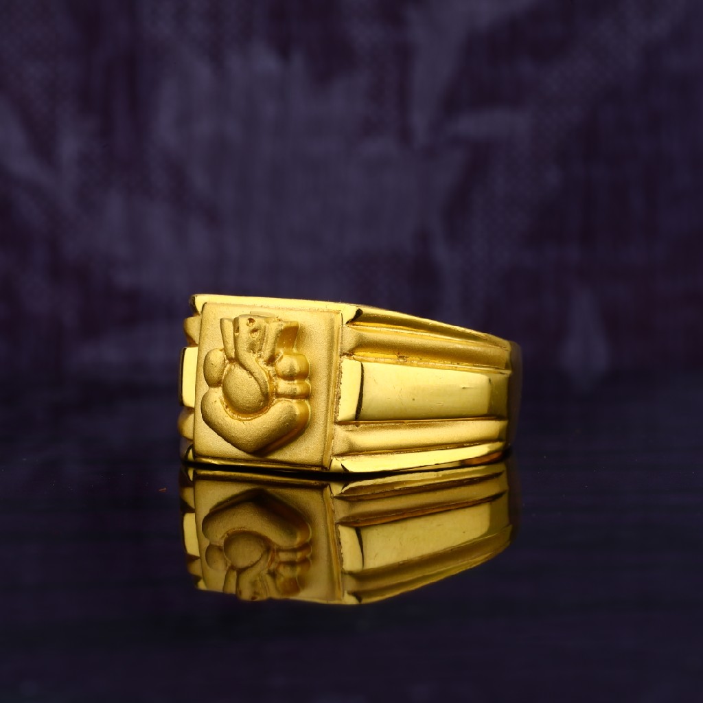 Mens 916 Ganpati God Simple Plain Gold Ring-MGR10