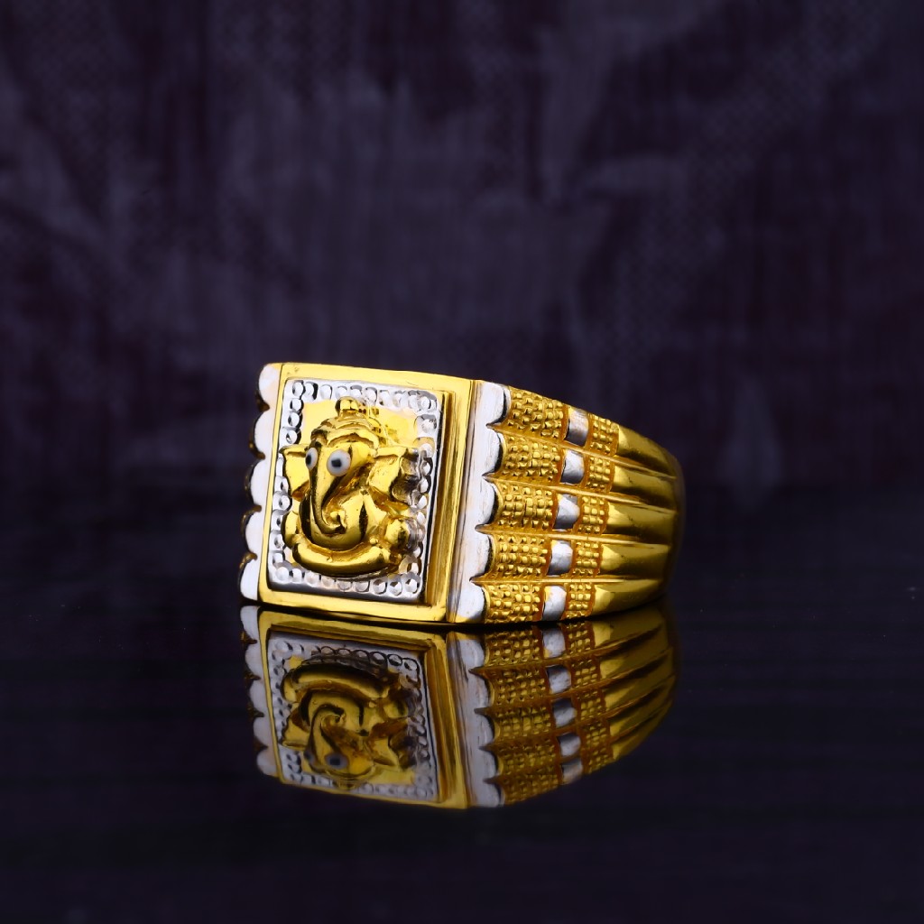 Mens 916 God Ganesh Plain Gold Ring-MGR08