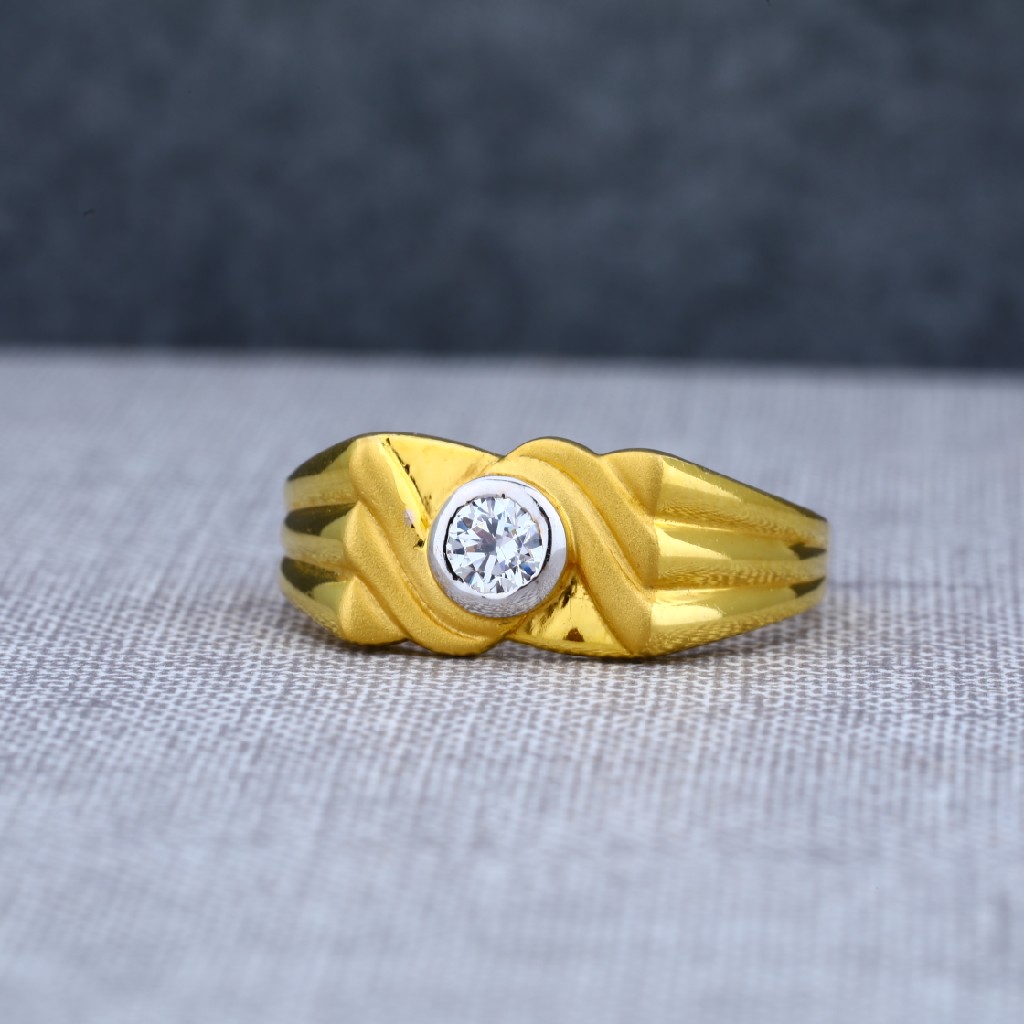 Mens 916 Plain Fancy Solitaire Gold Ring-MSR11 - Image 2