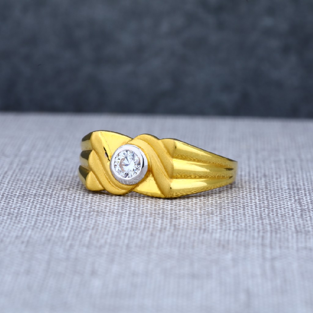 Mens 916 Plain Fancy Solitaire Gold Ring-MSR11