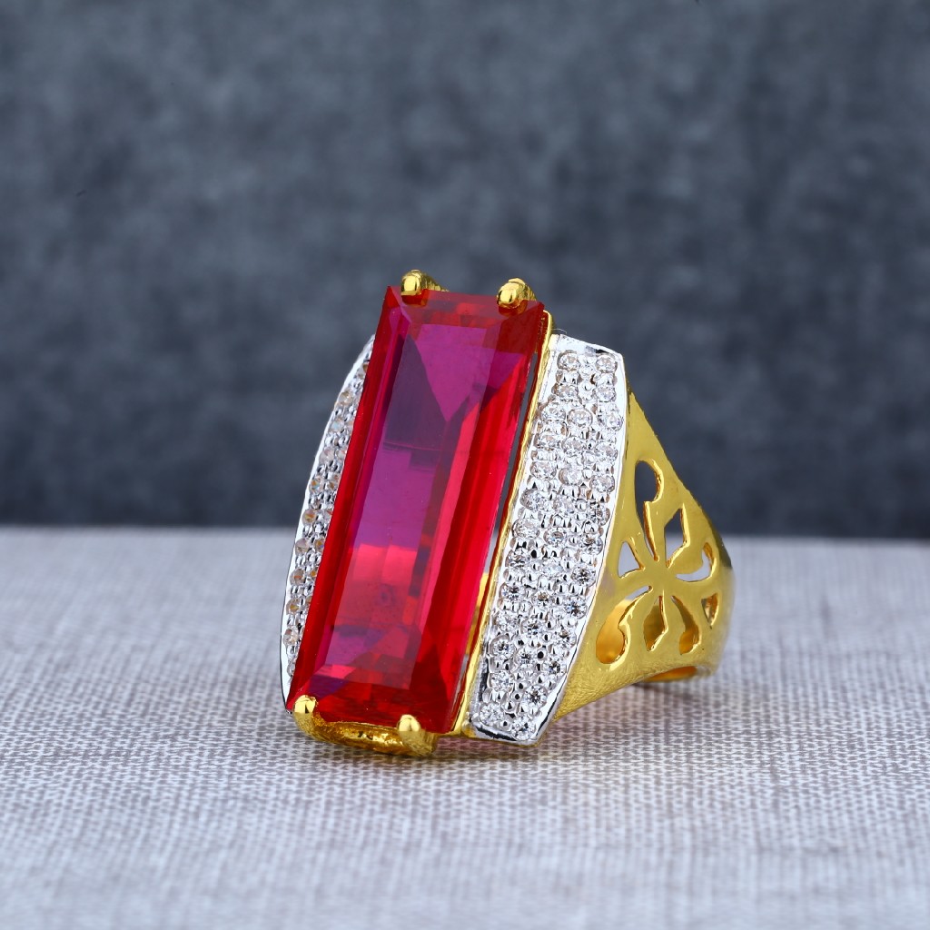 Mens fancy 916 red single stone gold ring-msr01
