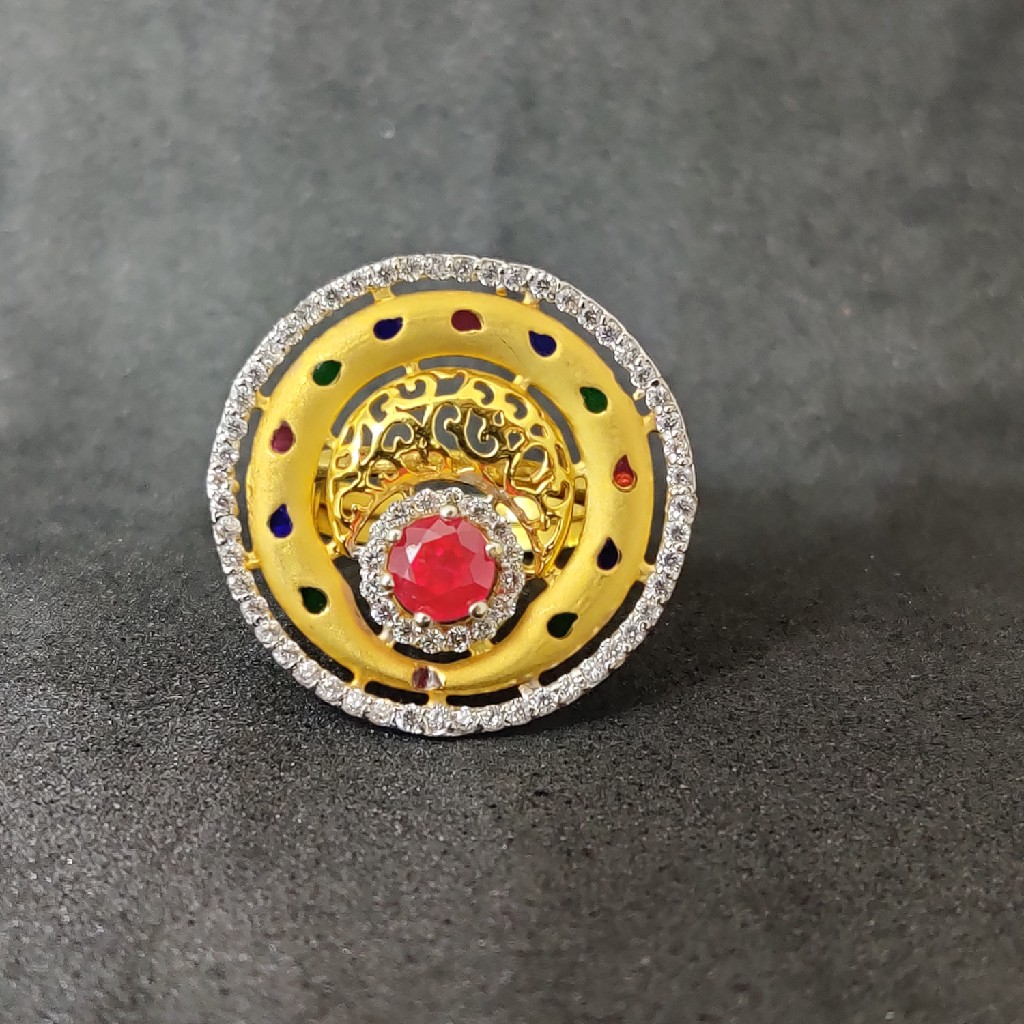 Exclusive Fancy Round Design 22K Gold Ring-15033