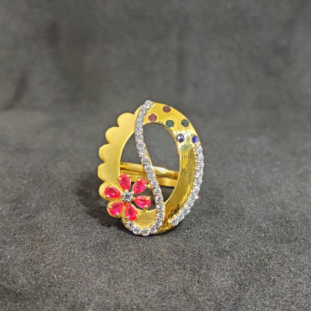 916 Fancy Colourful Stones Ladies Gold Ring-15032